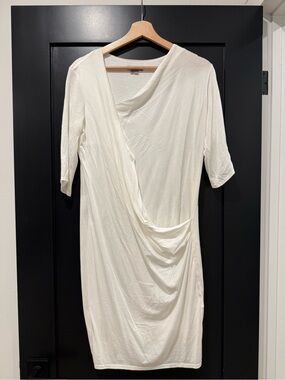 Helmut Lang Cream Draped Midi Jersey Dress
